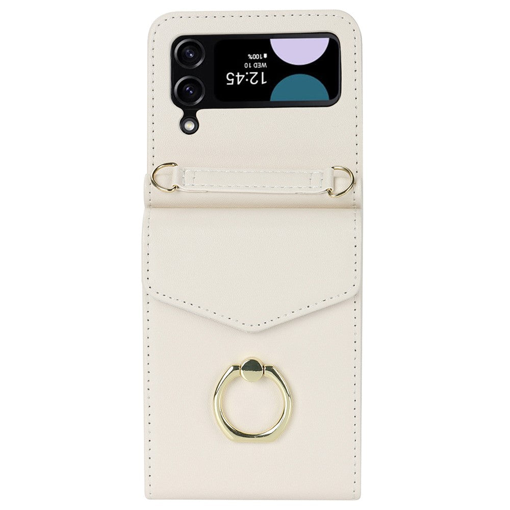 Til Samsung Galaxy Z Flip3 5G Ring Kickstand-etui RFID-blokerende, flere kortpladser, læder+PC-cover