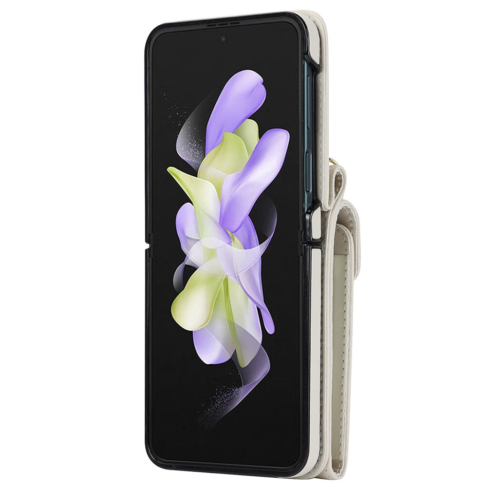 Til Samsung Galaxy Z Flip3 5G Ring Kickstand-etui RFID-blokerende, flere kortpladser, læder+PC-cover