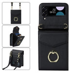 Til Samsung Galaxy Z Flip3 5G Ring Kickstand-etui RFID-blokerende, flere kortpladser, læder+PC-cover