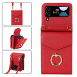 Til Samsung Galaxy Z Flip3 5G Ring Kickstand-etui RFID-blokerende, flere kortpladser, læder+PC-cover