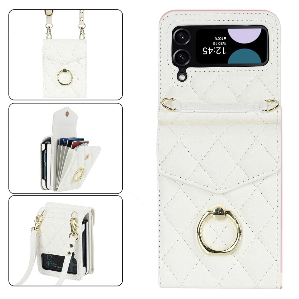 For Samsung Galaxy Z Flip4 5G RFID Blocking Multiple Card Slots Case Ring Kickstand Leather+PC Cover