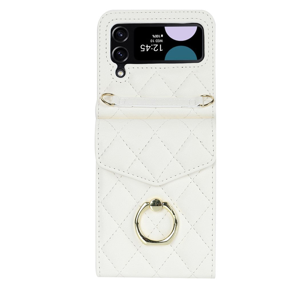For Samsung Galaxy Z Flip4 5G RFID Blocking Multiple Card Slots Case Ring Kickstand Leather+PC Cover