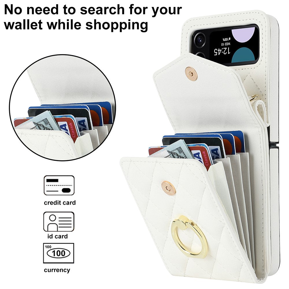 For Samsung Galaxy Z Flip4 5G RFID Blocking Multiple Card Slots Case Ring Kickstand Leather+PC Cover