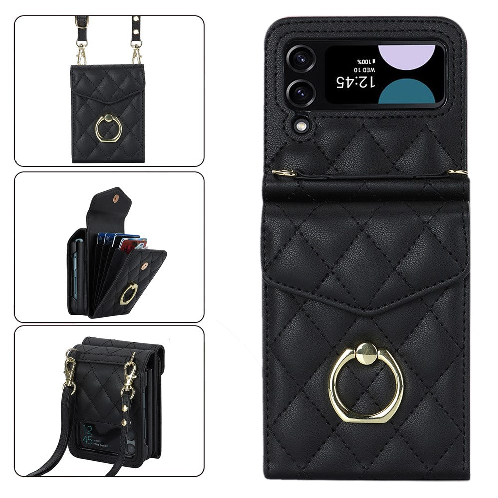 For Samsung Galaxy Z Flip4 5G RFID Blocking Multiple Card Slots Case Ring Kickstand Leather+PC Cover