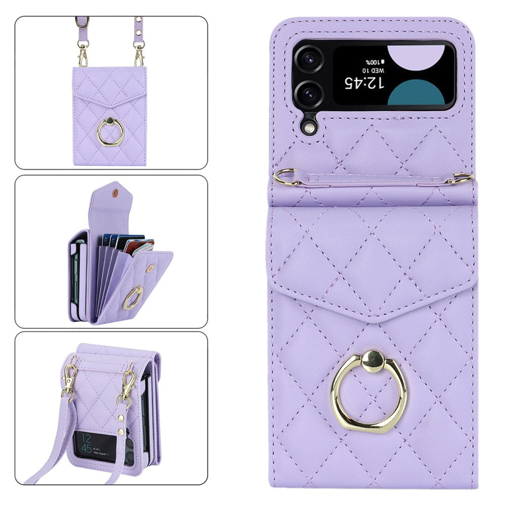 For Samsung Galaxy Z Flip4 5G RFID Blocking Multiple Card Slots Case Ring Kickstand Leather+PC Cover