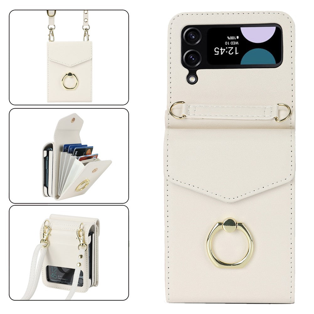 For Samsung Galaxy Z Flip4 5G RFID Blocking Phone Case Multiple Card Slots Ring Kickstand Leather+PC Cover