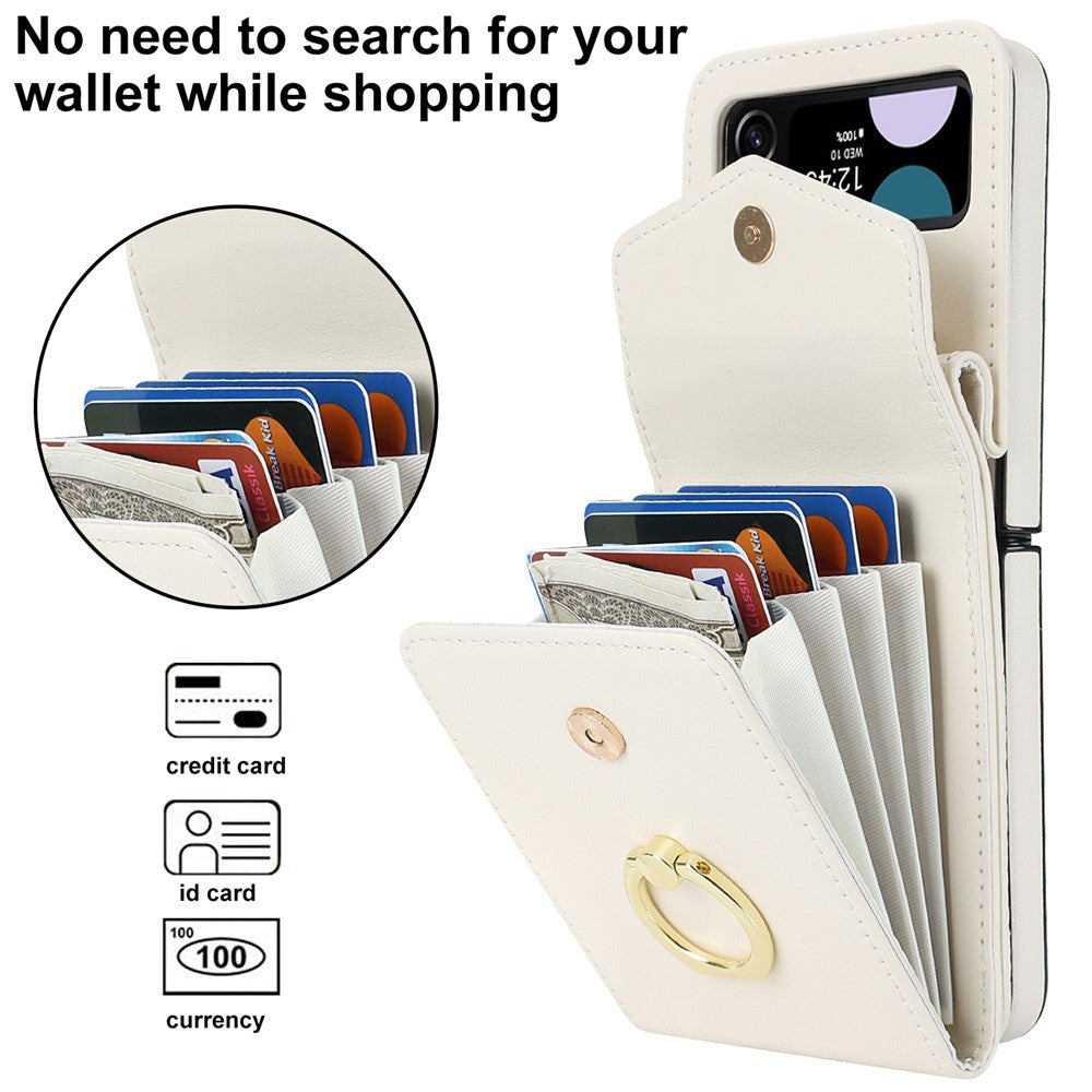 For Samsung Galaxy Z Flip4 5G RFID Blocking Phone Case Multiple Card Slots Ring Kickstand Leather+PC Cover