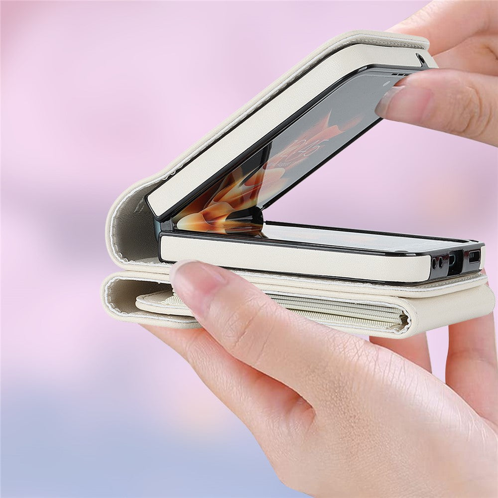 For Samsung Galaxy Z Flip4 5G RFID Blocking Phone Case Multiple Card Slots Ring Kickstand Leather+PC Cover