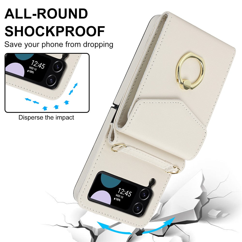 For Samsung Galaxy Z Flip4 5G RFID Blocking Phone Case Multiple Card Slots Ring Kickstand Leather+PC Cover
