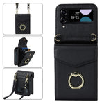 For Samsung Galaxy Z Flip4 5G RFID Blocking Phone Case Multiple Card Slots Ring Kickstand Leather+PC Cover