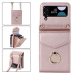 For Samsung Galaxy Z Flip4 5G RFID Blocking Phone Case Multiple Card Slots Ring Kickstand Leather+PC Cover