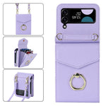 For Samsung Galaxy Z Flip4 5G RFID Blocking Phone Case Multiple Card Slots Ring Kickstand Leather+PC Cover