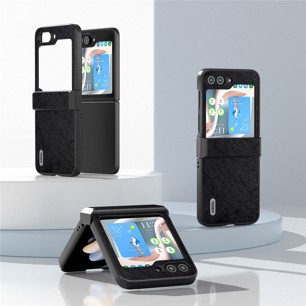 ABEEL Til Samsung Galaxy Z Flip5 5G Telefoncover Faldsikkert PU-lædercover med Litchi-tekstur og PC-belægning