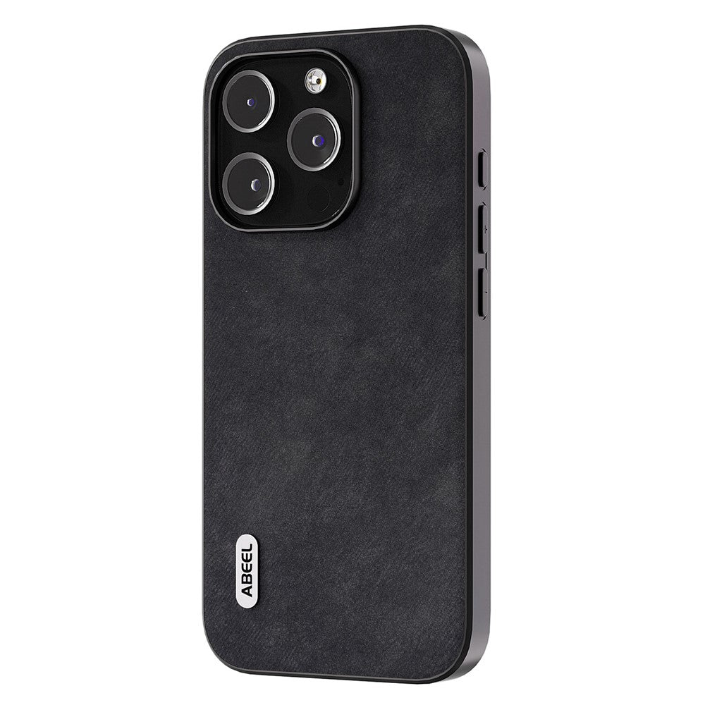 ABEEL Phone Case for iPhone 15 Pro Max Textured PU Leather Coated PC+TPU Fall Proof Shell