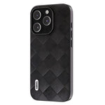 ABEEL For iPhone 15 Pro Max Scratch Proof PU Leather Coated PC+TPU Phone Case Grid Texture Cover