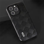 ABEEL For iPhone 15 Pro Max Scratch Proof PU Leather Coated PC+TPU Phone Case Grid Texture Cover