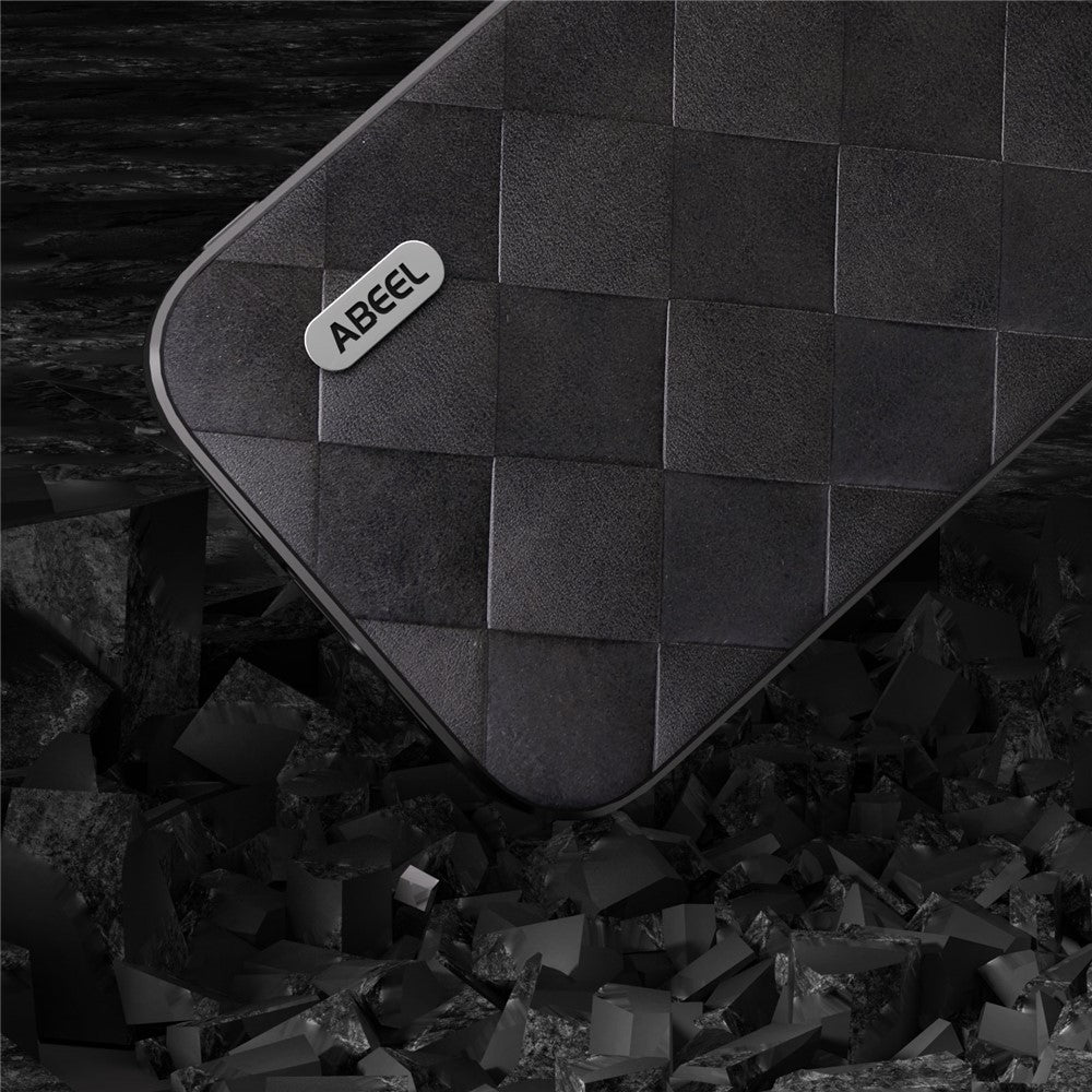 ABEEL For iPhone 15 Pro Max Scratch Proof PU Leather Coated PC+TPU Phone Case Grid Texture Cover