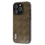 ABEEL For iPhone 15 Pro Max Scratch Proof PU Leather Coated PC+TPU Phone Case Grid Texture Cover