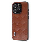 ABEEL For iPhone 15 Pro Max Scratch Proof PU Leather Coated PC+TPU Phone Case Grid Texture Cover