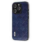 ABEEL For iPhone 15 Pro Max Scratch Proof PU Leather Coated PC+TPU Phone Case Grid Texture Cover