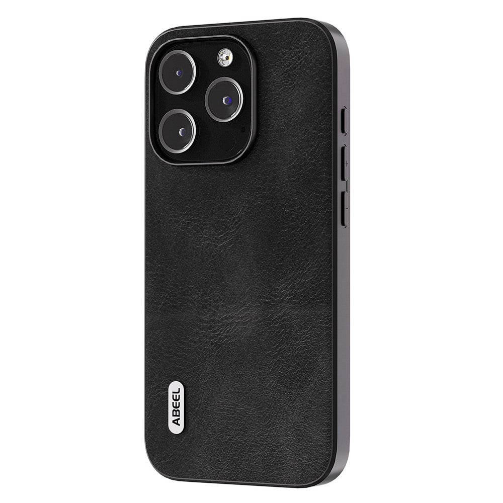 ABEEL Phone Case for iPhone 15 Pro Max, PU Leather Coated PC + TPU Cowhide Texture Cover