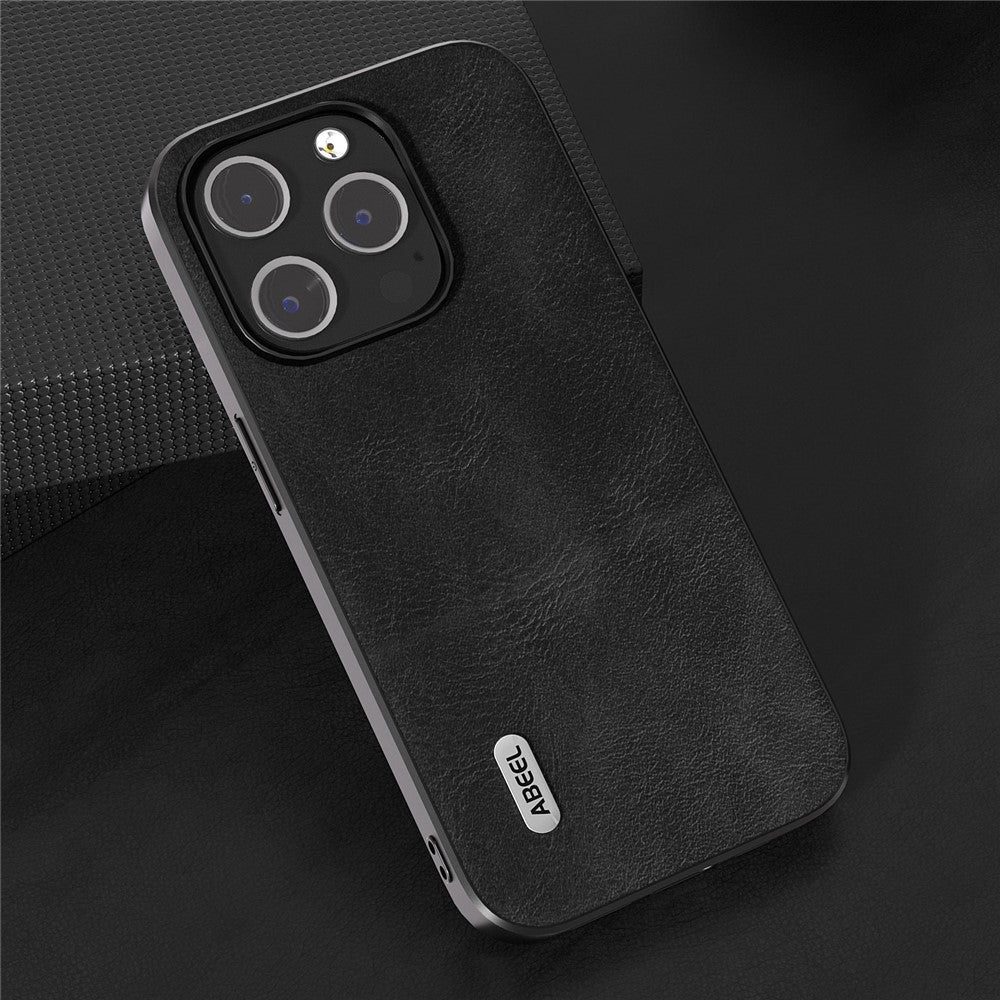 ABEEL Phone Case for iPhone 15 Pro Max, PU Leather Coated PC + TPU Cowhide Texture Cover