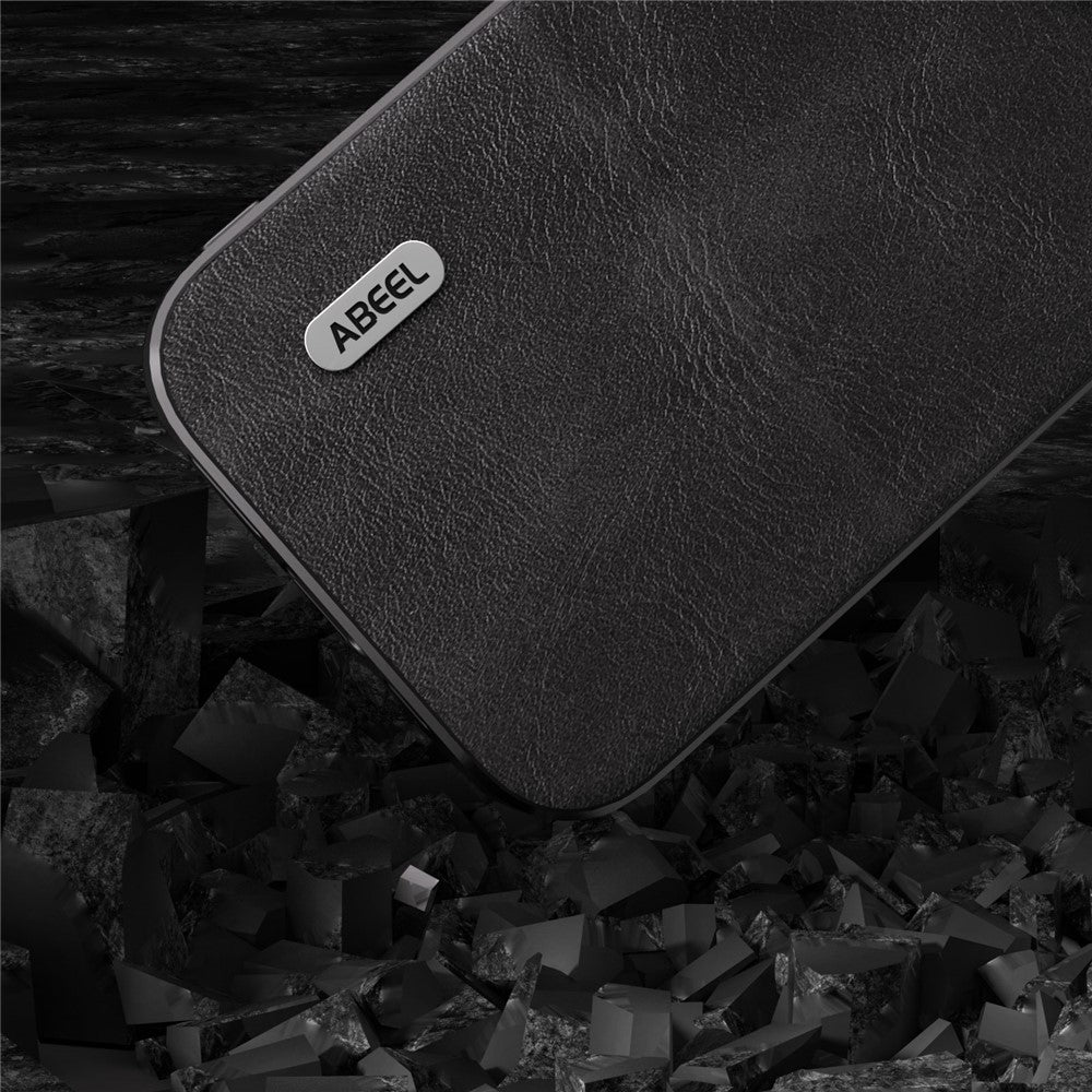 ABEEL Phone Case for iPhone 15 Pro Max, PU Leather Coated PC + TPU Cowhide Texture Cover