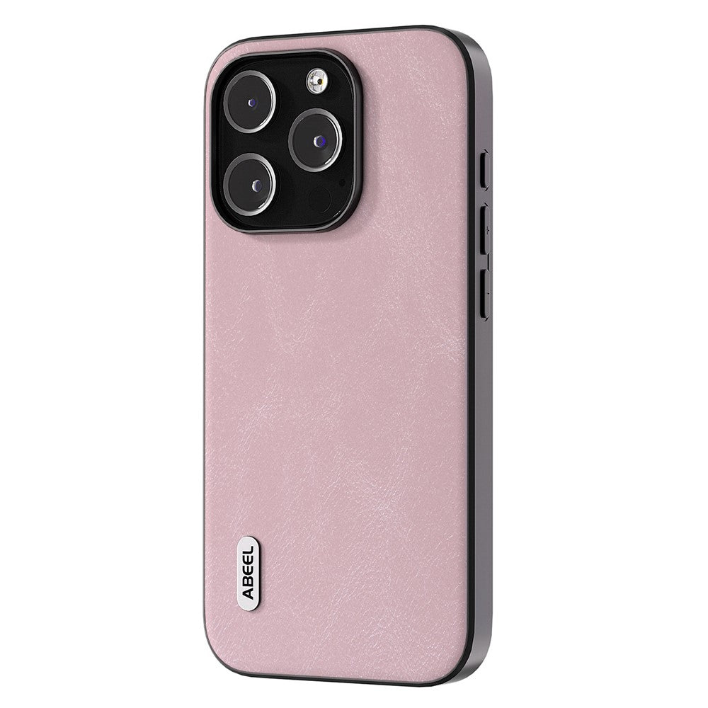 ABEEL Phone Case for iPhone 15 Pro Max, PU Leather Coated PC + TPU Cowhide Texture Cover