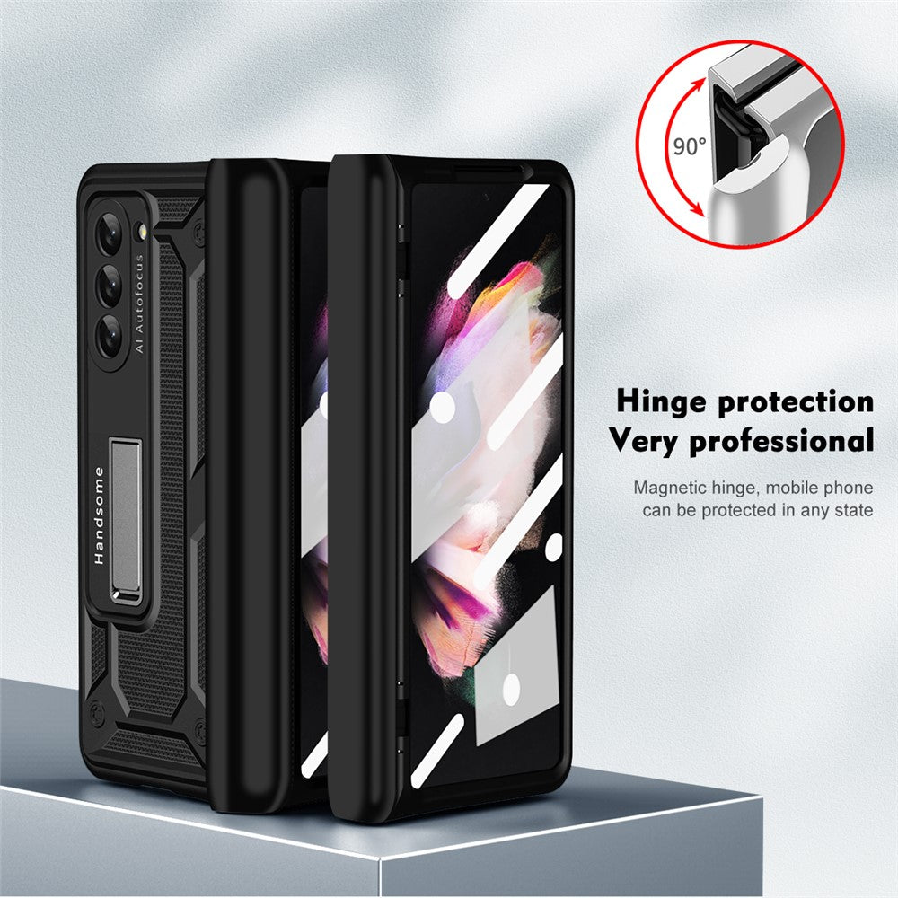 Samsung Galaxy Z Fold5 5G-beskyttelsesskal i hård PC med magnetisk stativ og hærdet glasfilm