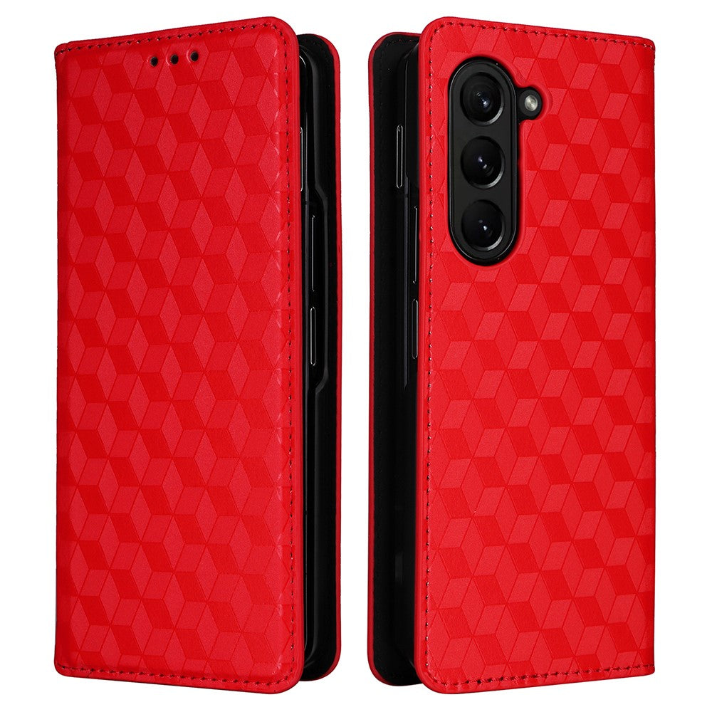 Wallet Phone Case for Samsung Galaxy Z Fold5 5G Rhombus Imprinted PU Leather Phone Cover
