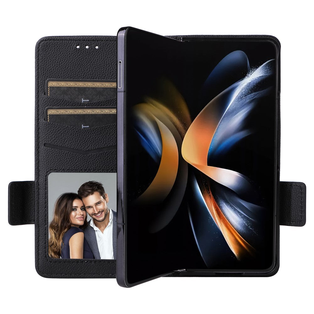 Wallet Phone Case for Samsung Galaxy Z Fold5 5G Litchi Texture TPU+Leather Flip Cover with Strap