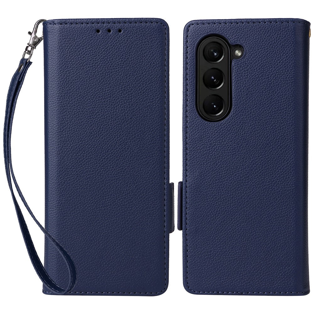 Wallet Phone Case for Samsung Galaxy Z Fold5 5G Litchi Texture TPU+Leather Flip Cover with Strap