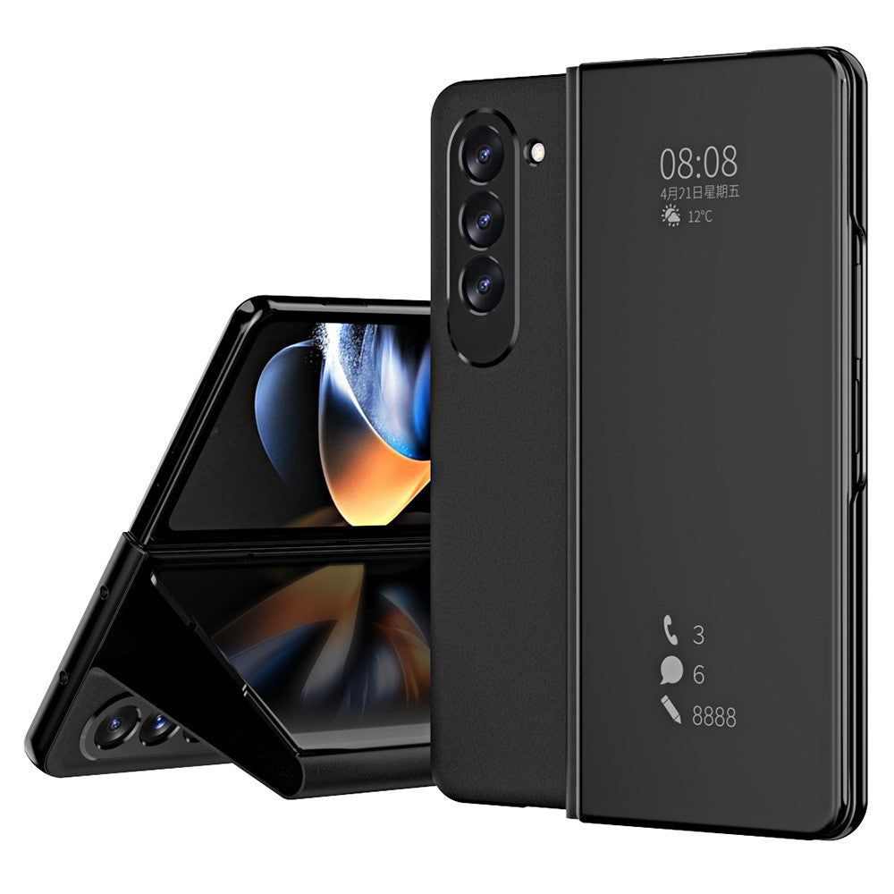 For Samsung Galaxy Z Fold5 5G Mirror Surface Phone Case PU Leather Stand Electroplating Cover