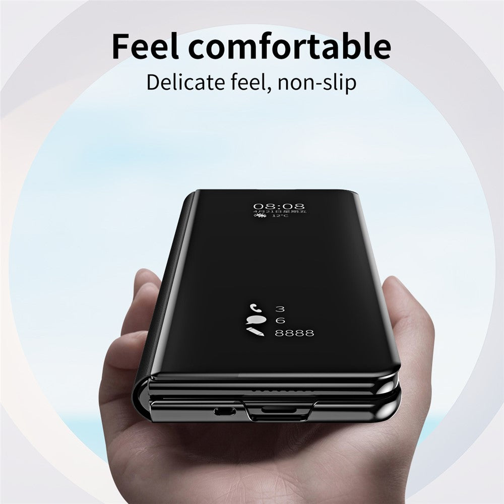 For Samsung Galaxy Z Fold5 5G Mirror Surface Phone Case PU Leather Stand Electroplating Cover