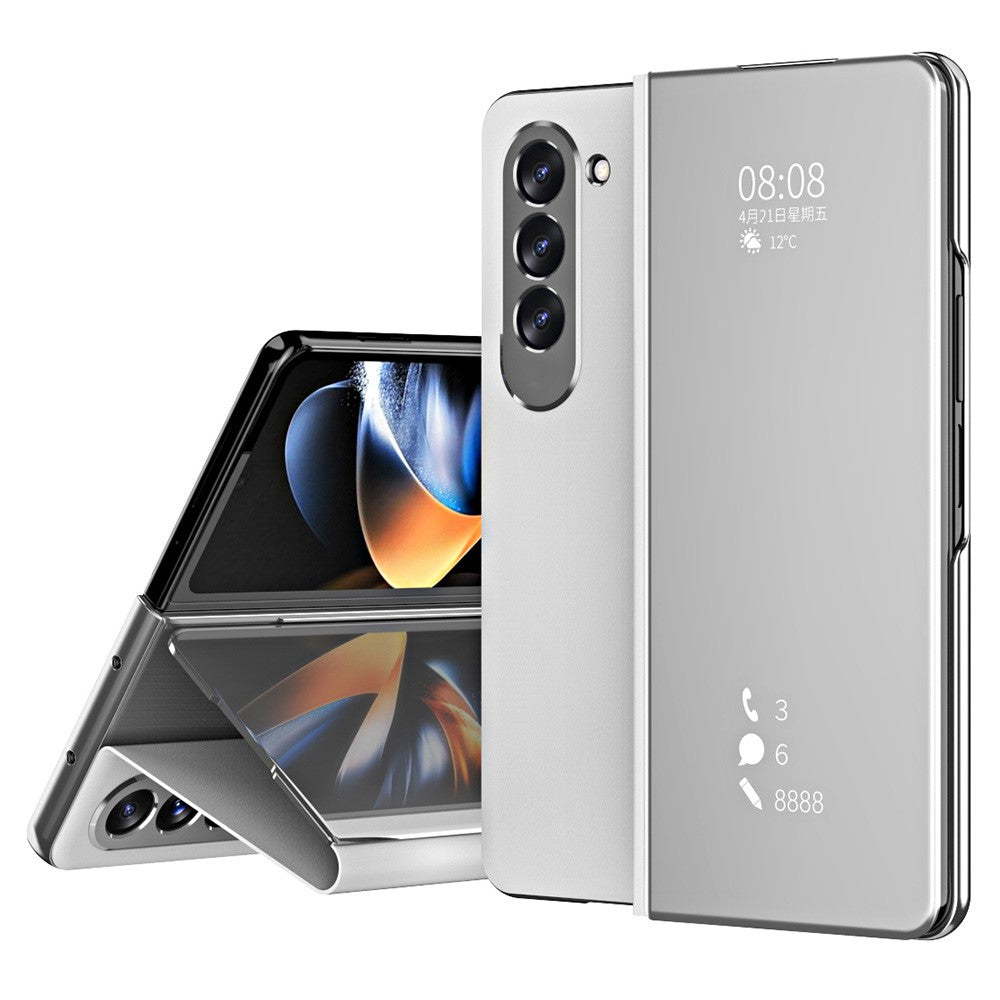 For Samsung Galaxy Z Fold5 5G Mirror Surface Phone Case PU Leather Stand Electroplating Cover