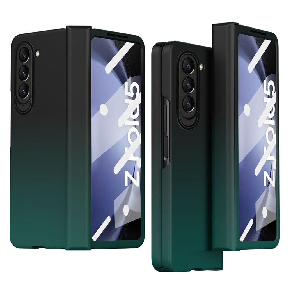 For Samsung Galaxy Z Fold5 5G Gradient Color PC Phone Case Hinge Protection Cover with Tempered Glass Film