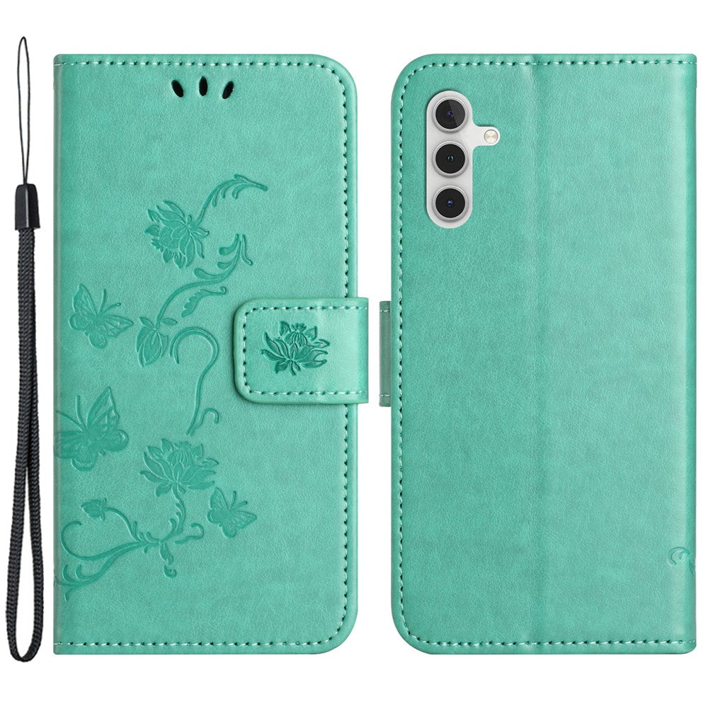 For Samsung Galaxy A25 5G (Global) (161.0 x 76.5 x 8.3mm) PU Leather Butterfly Flower Imprinted Wallet Phone Case Stand