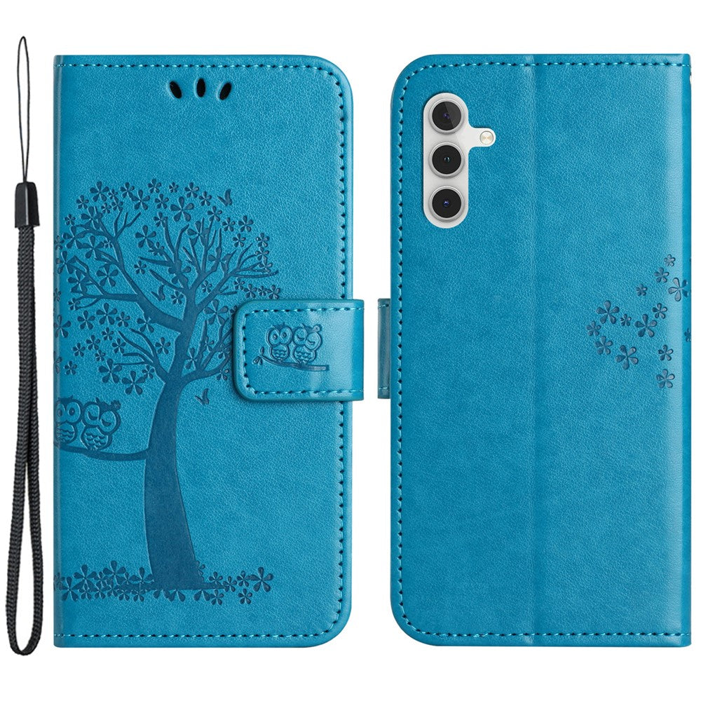 PU For Samsung Galaxy A25 5G (Global) (161.0 x 76.5 x 8.3mm) Owl Tree Imprinted Foldable Stand Phone Cover
