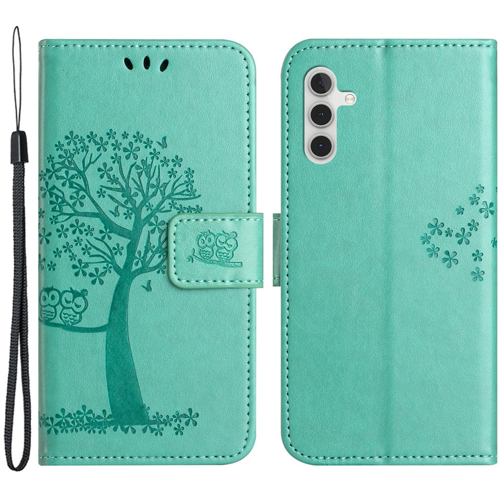 PU For Samsung Galaxy A25 5G (Global) (161.0 x 76.5 x 8.3mm) Owl Tree Imprinted Foldable Stand Phone Cover