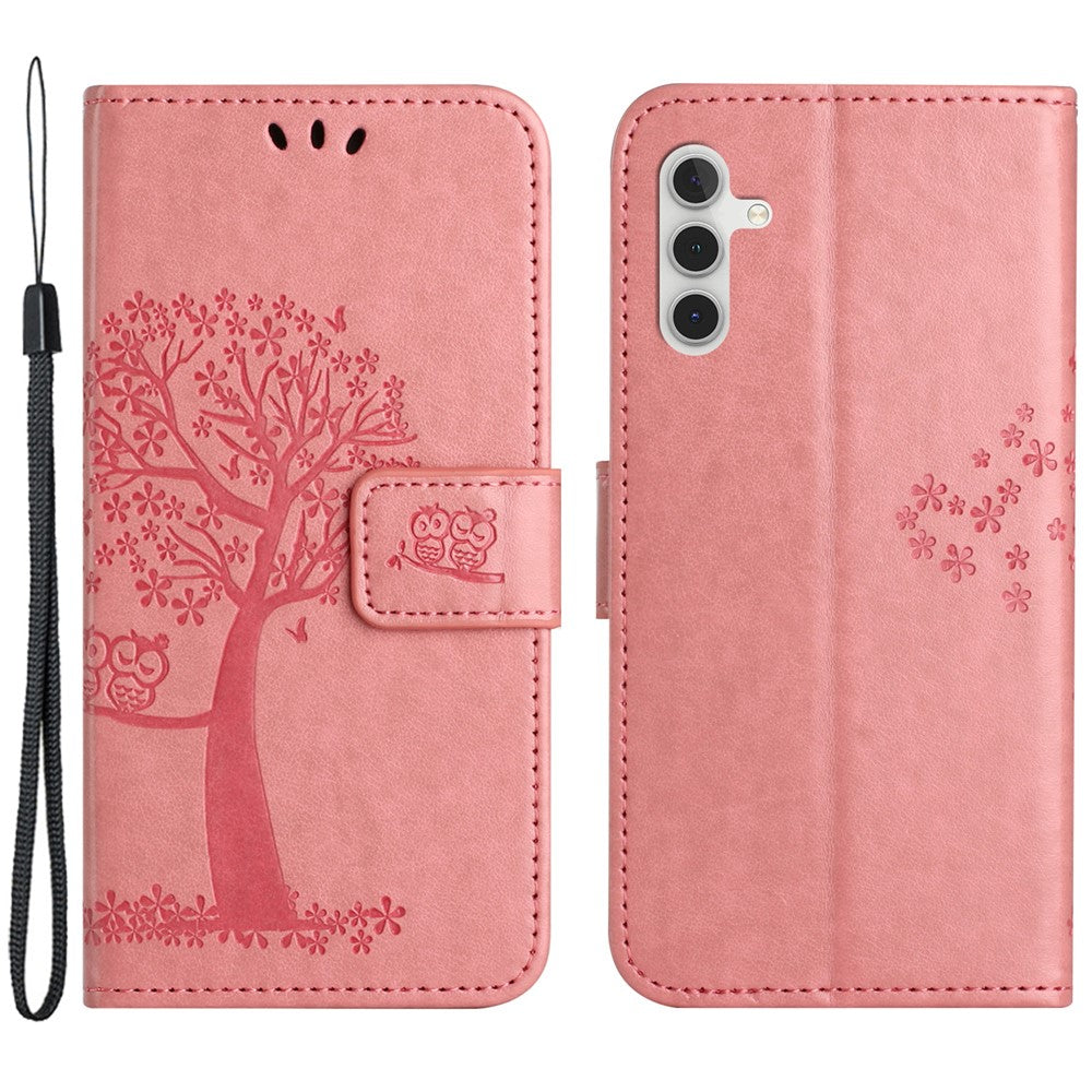 PU For Samsung Galaxy A25 5G (Global) (161.0 x 76.5 x 8.3mm) Owl Tree Imprinted Foldable Stand Phone Cover