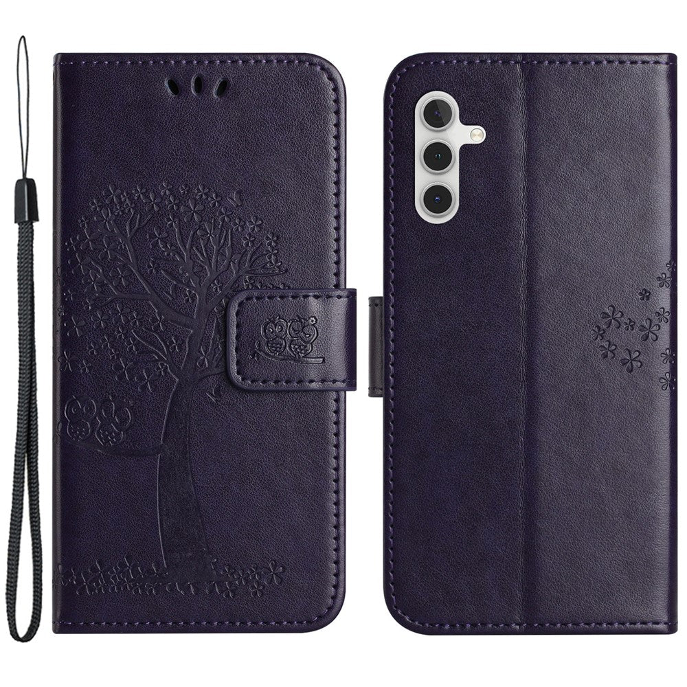 PU For Samsung Galaxy A25 5G (Global) (161.0 x 76.5 x 8.3mm) Owl Tree Imprinted Foldable Stand Phone Cover