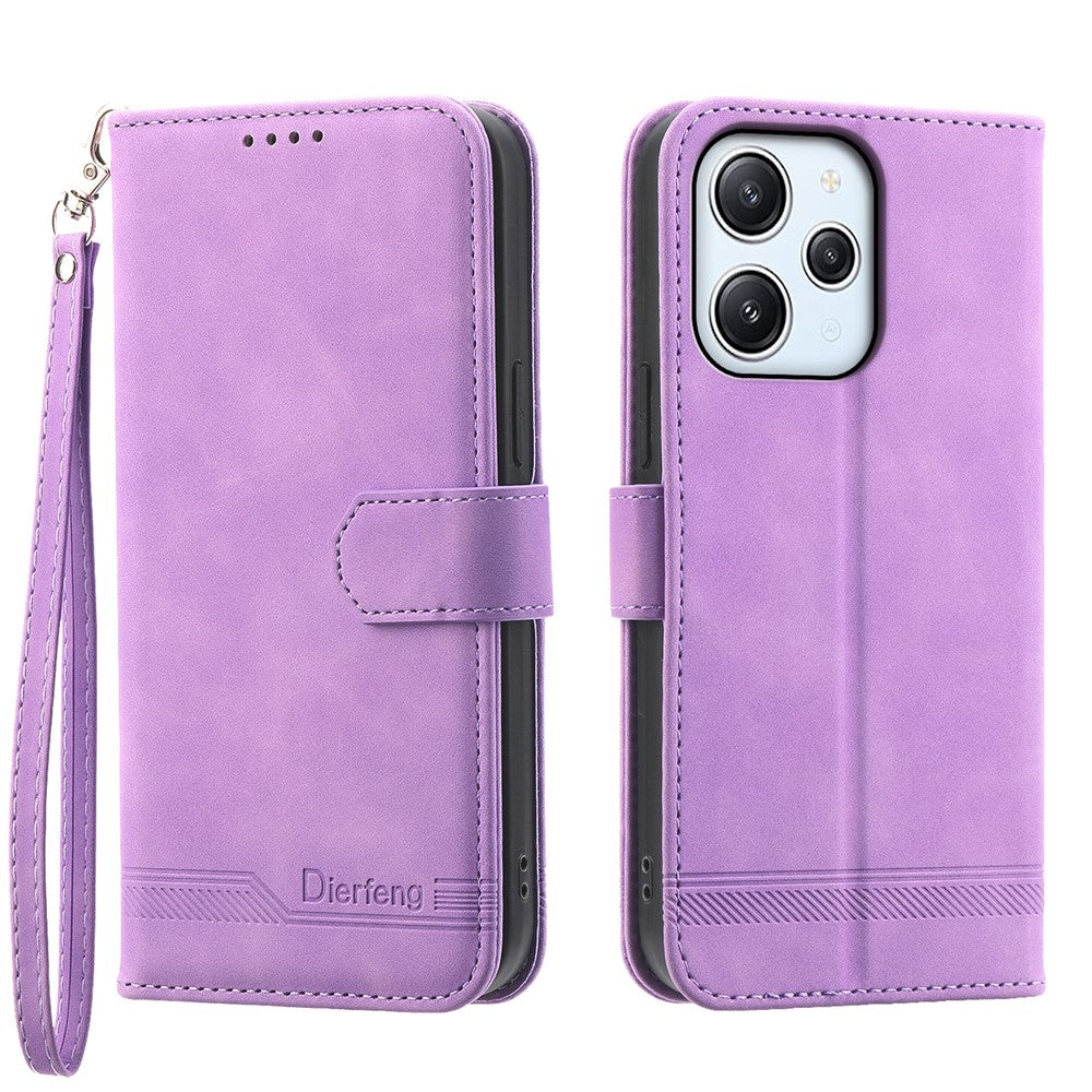 DIERFENG DF-03 for Xiaomi Redmi 12 4G Lines Imprinted Leather Wallet Case Folding Stand Phone Cover