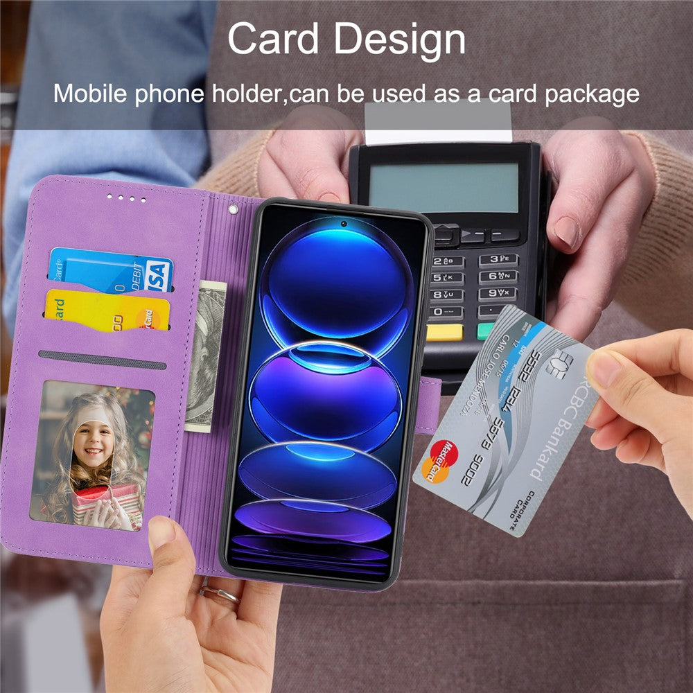 DIERFENG DF-03 for Xiaomi Redmi 12 4G Lines Imprinted Leather Wallet Case Folding Stand Phone Cover