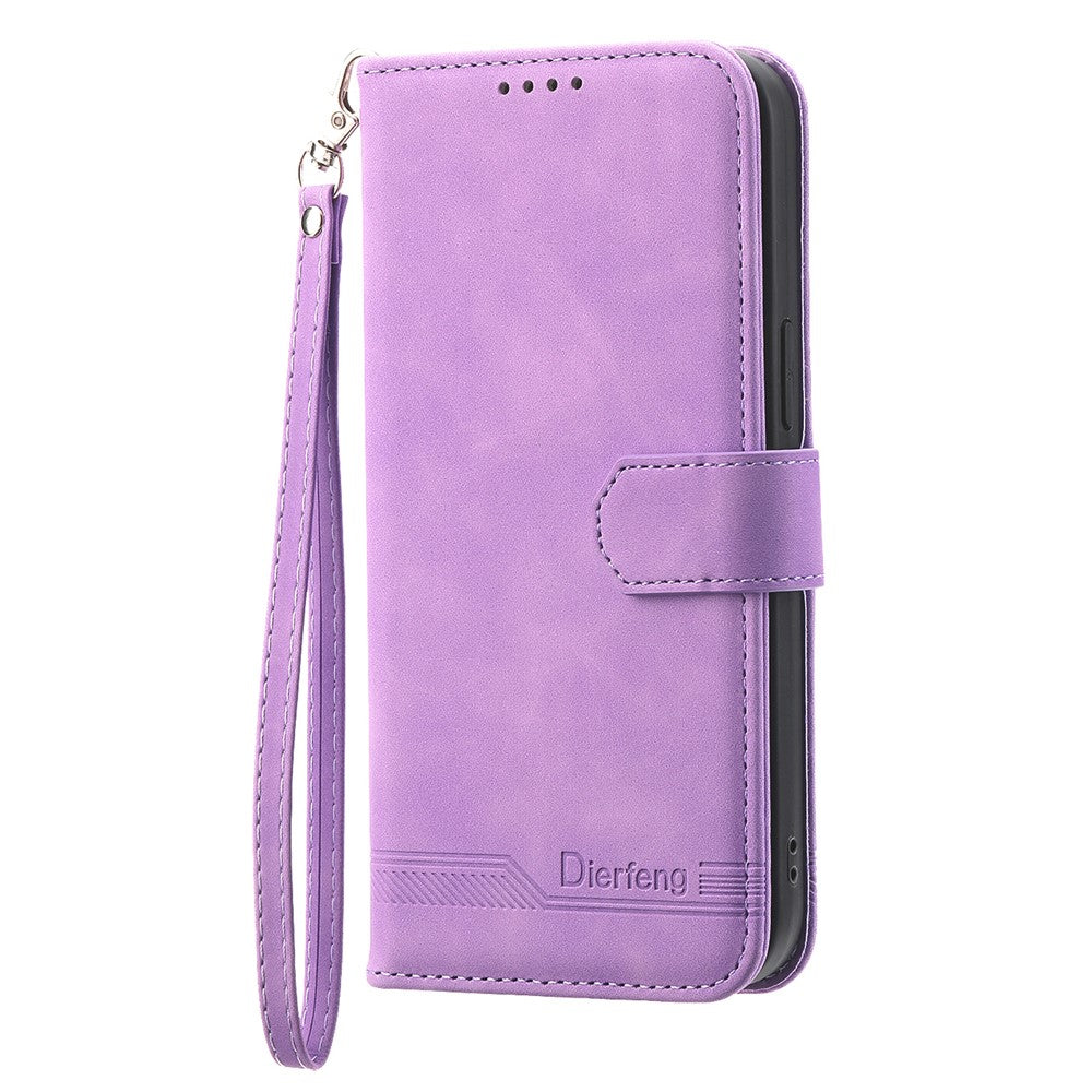 DIERFENG DF-03 for Xiaomi Redmi 12 4G Lines Imprinted Leather Wallet Case Folding Stand Phone Cover