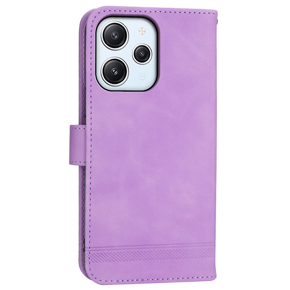 DIERFENG DF-03 for Xiaomi Redmi 12 4G Lines Imprinted Leather Wallet Case Folding Stand Phone Cover