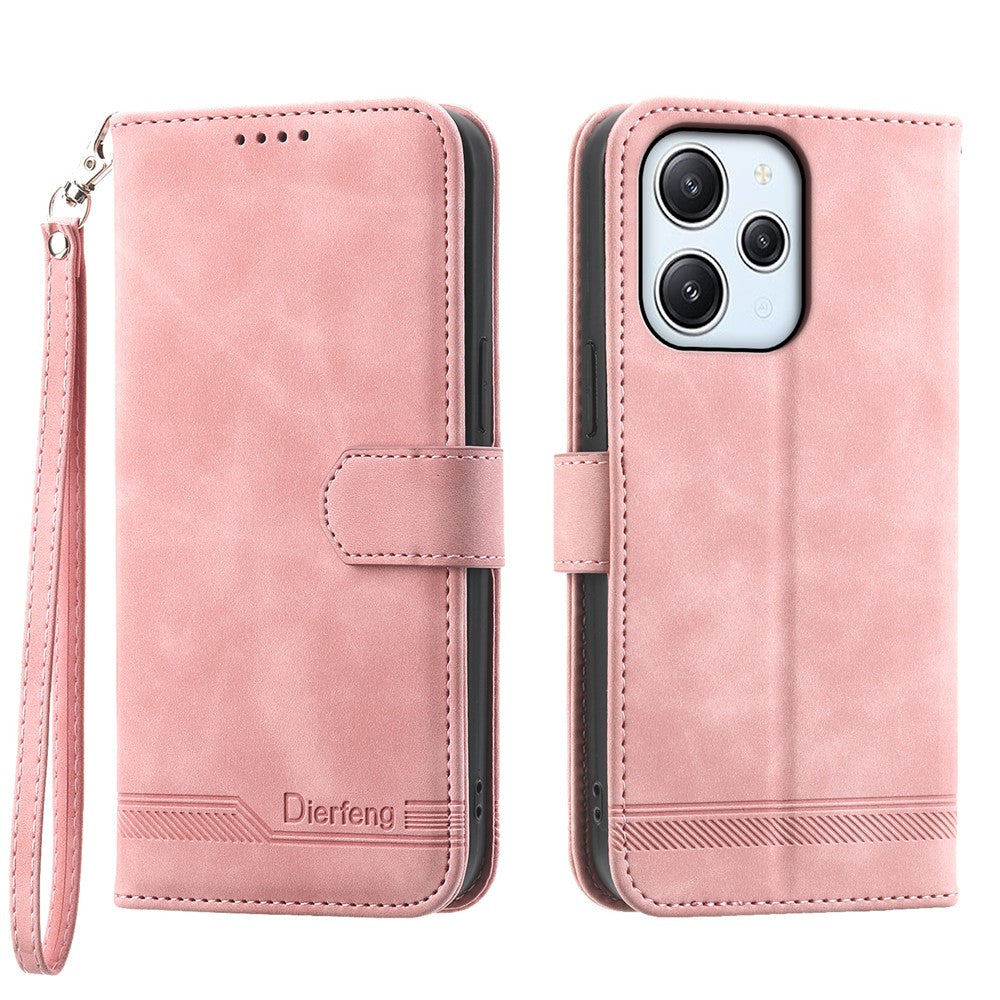 DIERFENG DF-03 for Xiaomi Redmi 12 4G Lines Imprinted Leather Wallet Case Folding Stand Phone Cover