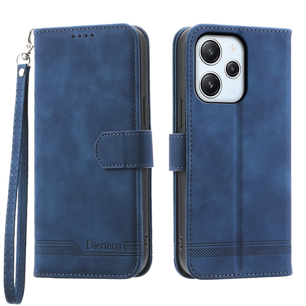 DIERFENG DF-03 for Xiaomi Redmi 12 4G Lines Imprinted Leather Wallet Case Folding Stand Phone Cover