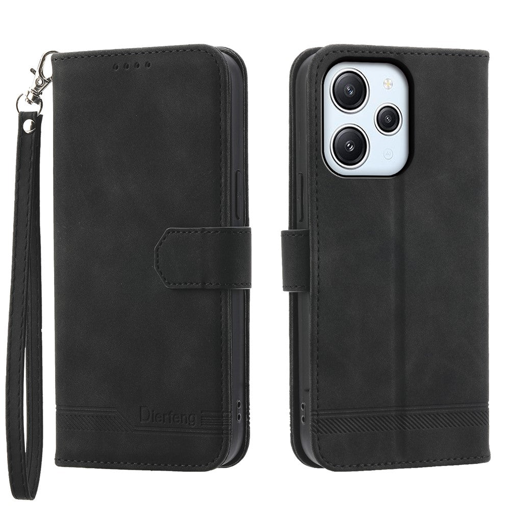 DIERFENG DF-03 for Xiaomi Redmi 12 4G Lines Imprinted Leather Wallet Case Folding Stand Phone Cover