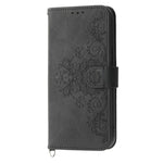Phone Case for Xiaomi Redmi 12 4G , Imprinted Flower Stand Wallet Leather Cover with Wrist Strap + Shoulder Strap