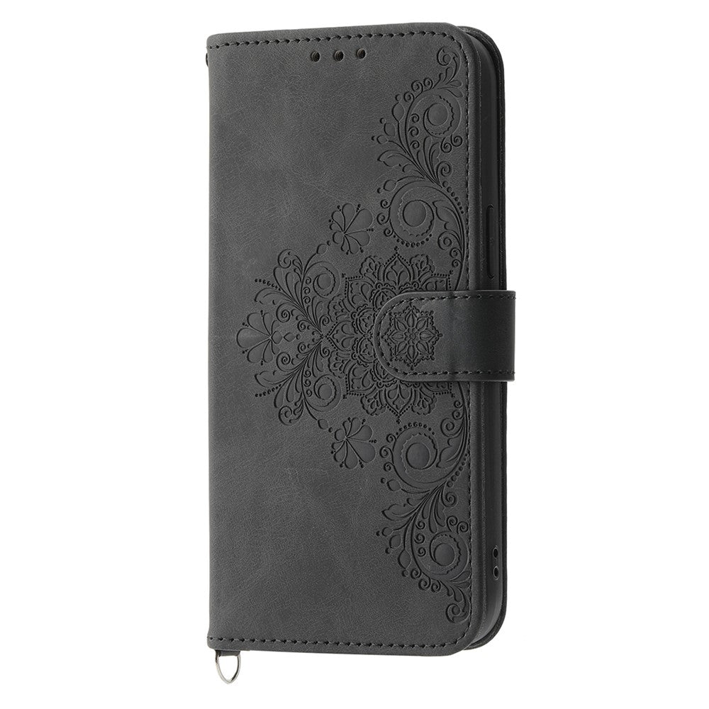 Phone Case for Xiaomi Redmi 12 4G , Imprinted Flower Stand Wallet Leather Cover with Wrist Strap + Shoulder Strap